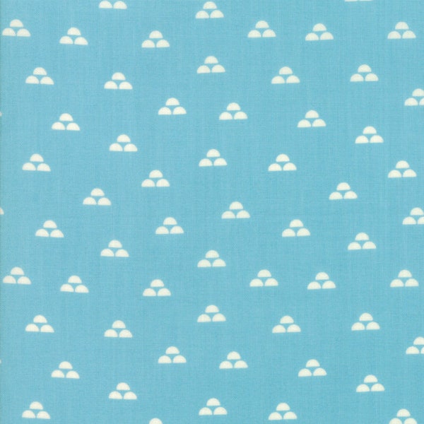 RARE - By The Continuous HALF YARD - Walkabout by Sherri & Chelsi for Moda Fabrics, Pattern #37563-17 Ivory Moonrise on Sky Blue