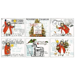 RARE - 24" X 44" PANEL - All About Christmas di J. Wecker Frisch per Riley Blake, #P10791 tovagliette per scene natalizie con testo su bianco