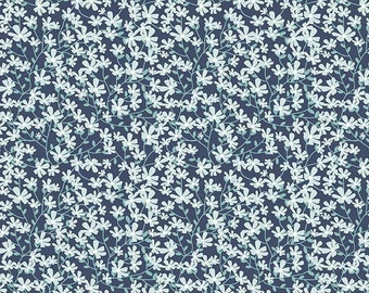 By The HALF YARD - Enchanted by Dodi Lee Poulsen for Riley Blake, Pattern #C5683 Daisy on Navy Blue, Light Blue Flowers, White Centers