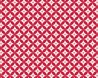 RARE - By The Continuous HALF YARD - Summer Blush by Sedef Imer for Riley Blake #C7444 Circle, Lattice, White Star Diamonds on Red