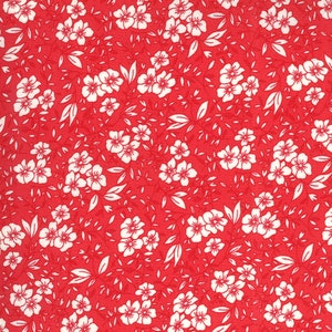 RARE - By The Continuous HALF YARD - 30’s Playtime 2021 by Chloe’s Closet for Moda, #33592-28 White Friendly Blooms Floral on Scarlett Red