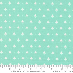 Rare - By The Continuous HALF YARDS - Merry Little Christmas by Bonnie and Camille for Moda, #55246-16 Little Cream Trees on Aqua Blue