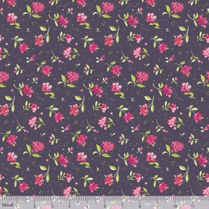 RARE - 32&quot; REMNANT  - Chelsea Market by Brenda Walton for Blend, #123.104.04.2 Dorset Berry Plum, Tonal Pink Flowers on Purple