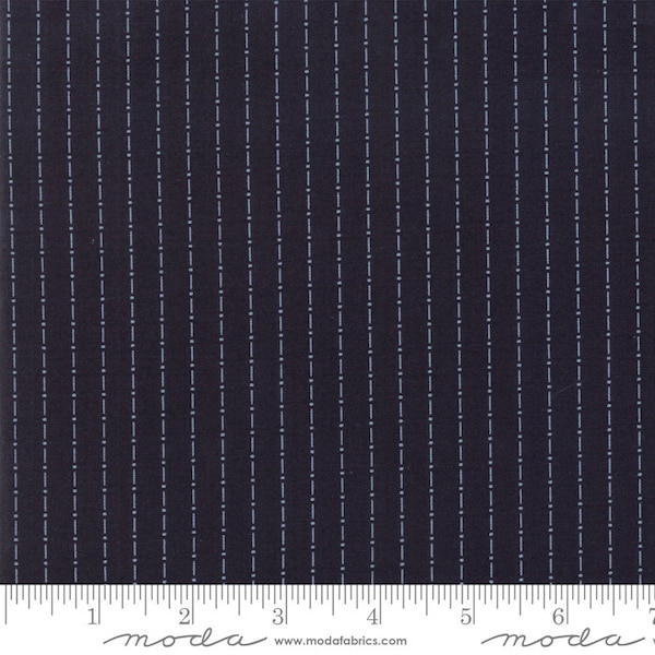 RARE - By The Continuous HALF YARDS - Indigo Gatherings by Primitive Gatherings for Moda, #1292-23 Light Blue Dot Dash on Peacock Navy Blue