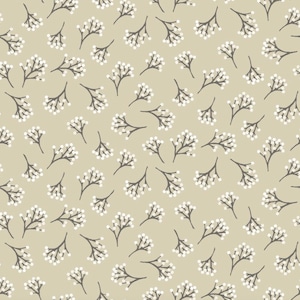 RARE - By The Continuous HALF YARD - Into The Woods by The Henley Studio for Makower #1853-Q2 Tossed Creamy White Berry Bunches on Light Tan