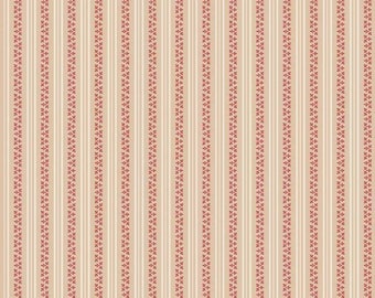 Par The Continuous HALF YARD - Raspberry Parlour par Sue Daley pour Riley Blake, Pattern #C4056 PINK Cream Stripes, Red Floral Stripes on Blush