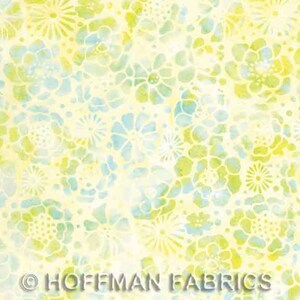 RARE - 15&quot; REMNANT - Bali Batiks Graphic Floral by Hoffman Batiks, # M2711-589 Graphic Floral April, Flowers on Eggshell