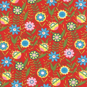 RARE - 33&quot; REMNANT - Bloomin&#39; Fresh by Deb Strain for Moda, #19661-11 Tulip Red Fresh Blooms, 1.25”-1.5” Flowers