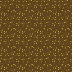 May include: A repeating pattern featuring a brown background with a design of olive-green cherries and leaves. The cherries are arranged in a scattered, all-over design, creating a visually appealing and organic texture.