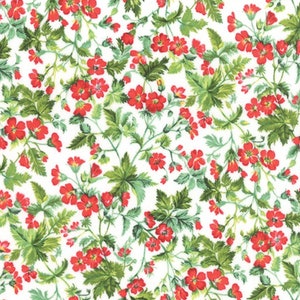 Rare - By The Continuous HALF YARD - Wildflowers VII by Sentimental Studios for Moda, #32972-11 Tossed Red Flowers, Green Leaves on White