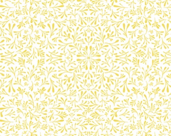 RARE - By The Continuous HALF YARD - Fresh Meadow by Melissa Lowry for Clothworks, #Y2908-1 Yellow Tossed Fresh Cut Floret on Creamy White