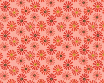 By The Continuous HALF YARD - Roots and Wings by Deena Rutter for Riley Blake #C4152 Coral Roots Daisy, Tonal Coral Flowers on a light Coral