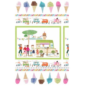 RARE - 24” X 44” PANEL - Sweet Treats by Maria Carluccio for Windham, #50440P-X Ice Cream Trucks and Cones, Customers, Children, Summer Fun