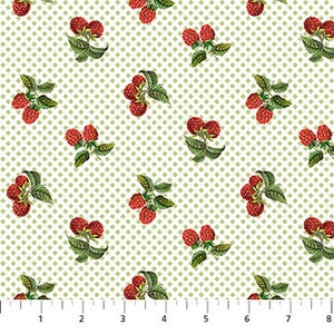 RARE - By The Continuous HALF YARD - Briarwood by Michel Design Works for Northcott #23346-74 Red Mini Berry Toss on Green and White Lattice