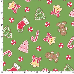 Durch die kontinuierliche halb yard - wir whisk Sie ein Frohe Weihnachten von Kim Christopherson für Maywood #9671-G dekoriert Weihnachtsplätzchen auf grün