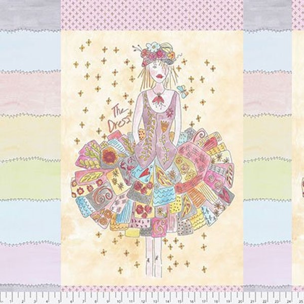 RARE - 24” X 43” PANEL - The Dress by Laura Heine for Free Spirit, Pattern #PWLH001 Girl in Patchwork Dress with Blender Blocks