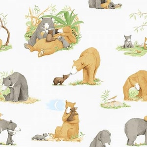 Rare - By the CONTINUOUS HALF Yards - You&#39;re All My Favorites by Sam McBratney/Anita Jeram for Clothworks, #Y2457-116 Bears Scenes on White