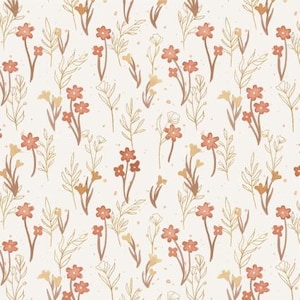 Rare - By The CONTINUOUS HALF Yards - Desert Bloom by Laura Marshall of Wild Apple, P&B Fabrics #DBLO5214-E Spaced Flowers on Ecru White