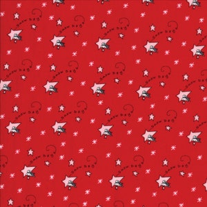 RARE - By The Continuous HALF YARD - Merry Merry Snow Days by Bunny Hill Design for Moda, #2940-11 Snowmen on Pink Stars, Snow Day Text