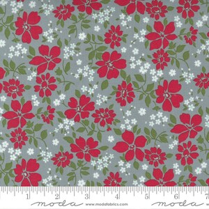 Rare - By The Continuous HALF YARDS - Merry Little Christmas by Bonnie and Camille for Moda Fabrics, #55243-17 Winterberry Floral on Gray