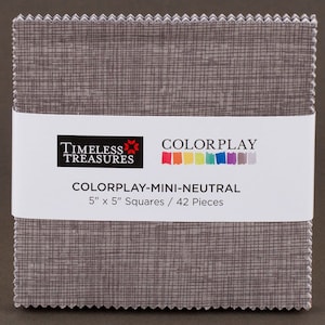 RZADKIE - PAKIET CHARM - Colorplay-Mini-Neutral firmy Timeless Treasures, 42 - Profesjonalnie cięte kwadraty 5”, kratka w neutralnych odcieniach