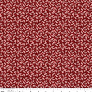 RARE - By The Continuous HALF YARD - Christmas Traditions van Dani Mogstad voor Riley Blake, #C9596 Creamy White Sprigs and Dots on Red