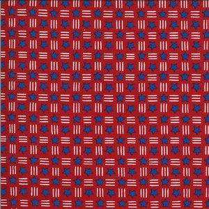 RAR - By The Continental HALF YARD - America The Beautiful von Deb Strain für Moda, #19987-11 Patriotic Blue Stars, White Stripes Grid on Red