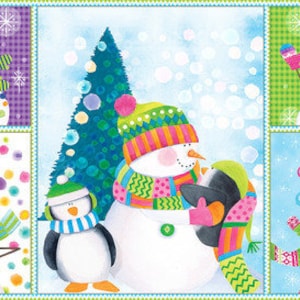RARE - 24" X 44" PANEL - By Golly, Be Jolly by Color Pop Studios for Blank Quilting, Pattern #9561P-11 Playing Snowman Scenes