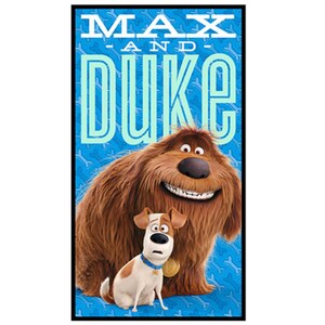 RARE - 24” X 44” PANEL - The Secret Life of Pets Licensed by Universal Studios for Quilting Treasures, Pattern #24759-B Max and Duke on Blue