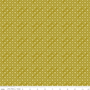 RARE - By The Continuous HALF YARD - Give Thanks by Sandy Gervais for Riley Blake, #C5924 Cream Dashed Diamond Diagonal Grid on Green