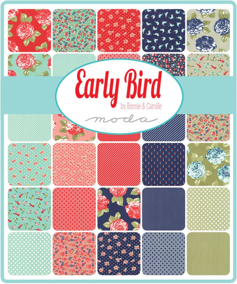 By The Continuous HALF YARD Early Bird by Bonnie /& Camille for Moda Fabrics Pattern #55190-17 Large Pink Blooms on Cream RARE