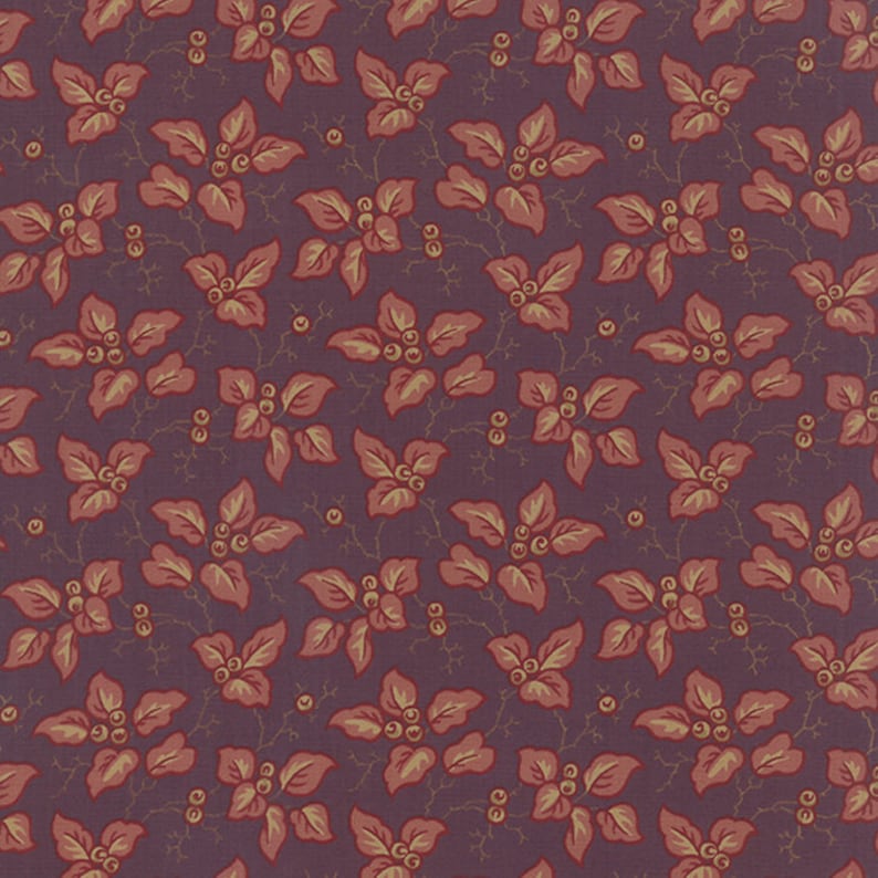 By The Continuous HALF YARD RARE #46204-11 Leaves Berries on Purple Mill Book 1892 by Howard Marcus for Moda Collections for a Cause