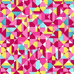 By The Continuous HALF YARD - Sunshine Kisses for Studio e, Pattern #3945-28 Geometric Diamonds in Pink, Blue, Yellow and White