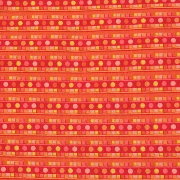 By The HALF YARD - Butterflies by Kitty Everette and Claudia Harbaugh for Lyndhurst, #6179-Pink, Orange, Yellow, Coral Dots, Squares, Lines
