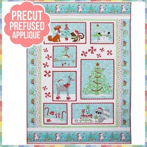 56&quot;X85&quot; Quilt Kit - PRECUT, PREFUSED Appliques, Frosty&#39;s Wonderland by Cherry Blossoms, Fabrics - Frosty Forest, Cherry Guidry for Benartex