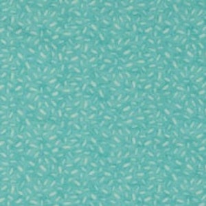 May include: Teal blue fabric with a white abstract pattern of small, elongated shapes.