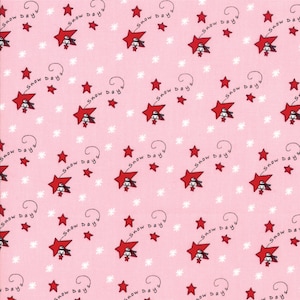 RARE - By The Continuous HALF YARD - Merry Merry Snow Days by Bunny Hill Design  for Moda, #2940-15 Snowmen on Red Stars, Snow Day Text