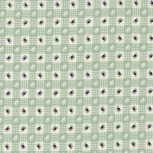 Sällsynt - Per halv meter - Owl O'Ween av Urban Chiks för Moda Fabrics, mönster #31194-15 Spindelgingham i Goblingrönt och krämfärgat