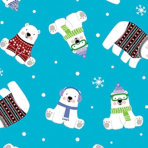 ZELDZAAM - Door de continue HALF YARD - Snow Place Like Home door Greta Lynn voor Kansas of Benartex, #9866-84 Polar Bear Express op Turquoise
