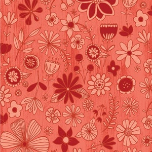 RARE - By The Continuous HALF YARD - Wild Wonder by Anne Was Here for Clothworks, Pattern #Y1879-37 Light Pink and Red Flowers on Tonal Red