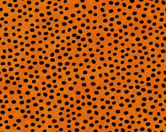RARE - By The Continuous HALF YARD - Midnight Glow by Sue Zipkin for Clothworks, Pattern #Y2969-36 Black Irregular Dots on Orange, Blender