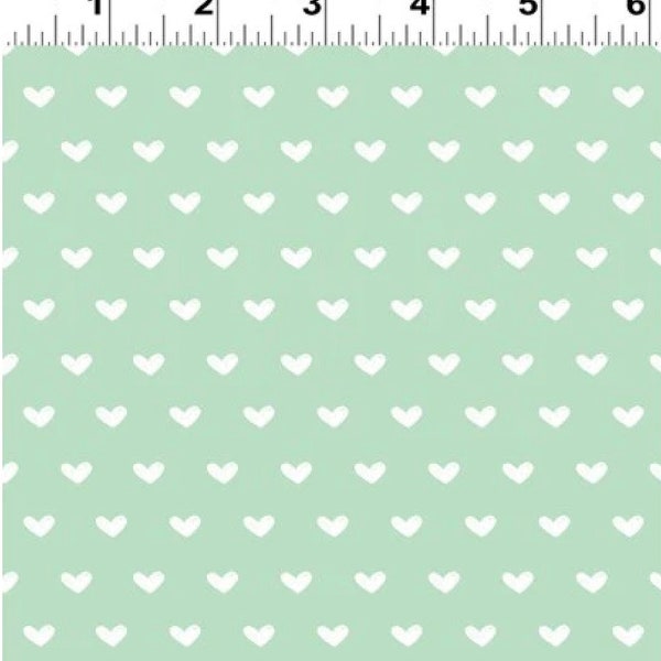 RARE - By The Continuous HALF YARDS - Vintage Valentine By Anne was Here for Clothworks, #Y2029-109 Tiny White Heart Stripe on Mint Blue