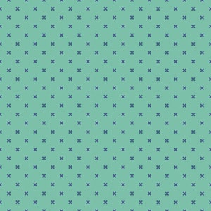 Rare - By The Continuous HALF YARD - Bee Basics by Lori Holt of Bee in my Bonnet for Riley Blake, #C6410 Periwinkle Purple X’s on Teal Blue