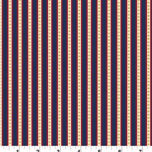 Rare - By The Continuous HALF YARDS - Reveille by Kathy Hall for Andover #8980-LB Red, Blue and Cream Patriotic Stripes with Light Tan Stars