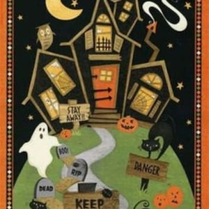 ZELDZAAM - 24&quot; X 44&quot; PANEL - Scaredy Cats van Debbie Mumm voor Wilmington Prints, Pattern #67512-889 Black Spider Webs op Orange