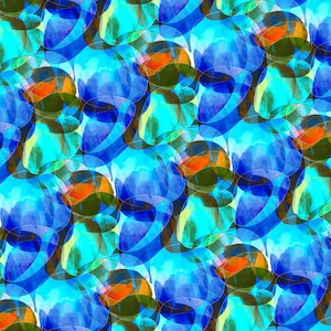 RARE- By The Continuous HALF YARD - Transcendence by Quilting Treasures, #27593-B Tonal Blue, Green, Yellow, Red and Orange Abstract Bubbles