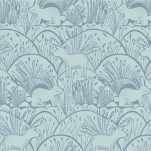 RARE - 11&quot; REMNANT - Wildwood by Dear Stella Designs, Pattern #560 Forest Animals in Scalloped Grass Mound in Slate Blue
