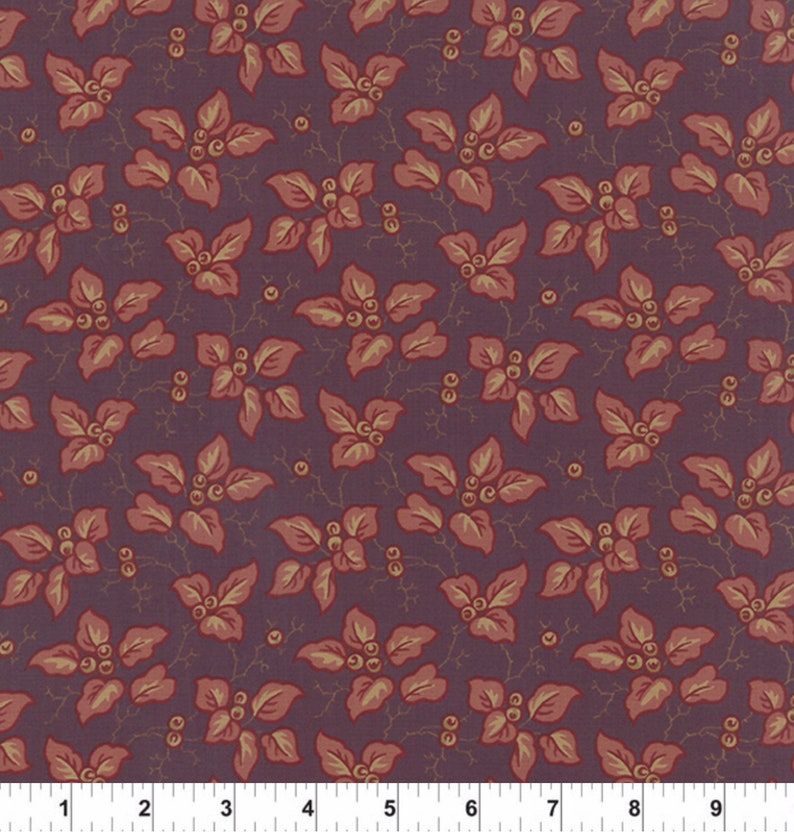 By The Continuous HALF YARD RARE #46204-11 Leaves Berries on Purple Mill Book 1892 by Howard Marcus for Moda Collections for a Cause