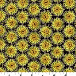 RARE - By The Continuous HALF YARDS - Natural Beauty by Maria Kalinowski for Benartex, #8657-M44 Thistle Dot with Metallic Gold on Black