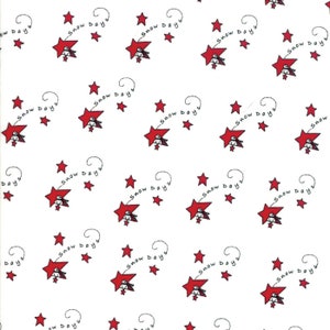 RARE - By The Continuous HALF YARD - Merry Merry Snow Days by Bunny Hill Design  for Moda, #2940-14 Snowmen on Red Stars, Snow Day Text